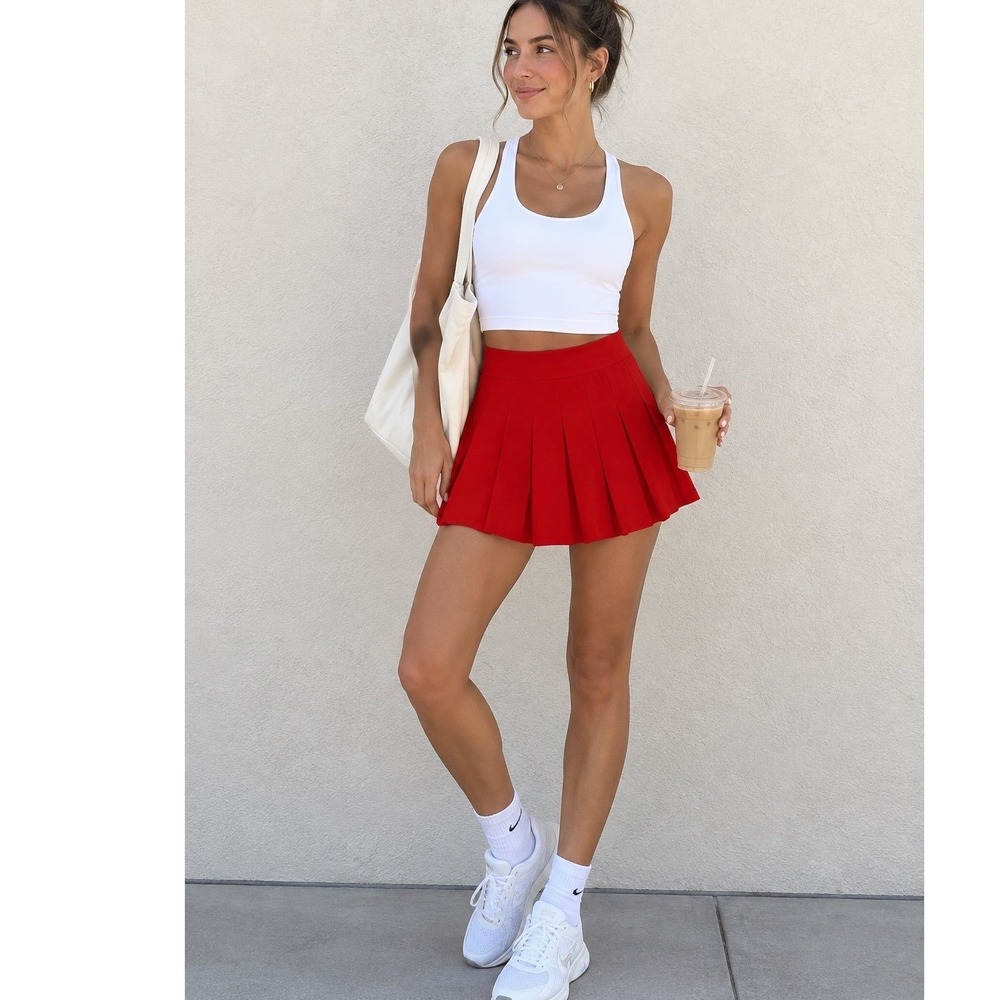 Aritzia Sunday Best Red Pleated Skirt Size 10 Preppy Tennis Pickleball Athletic